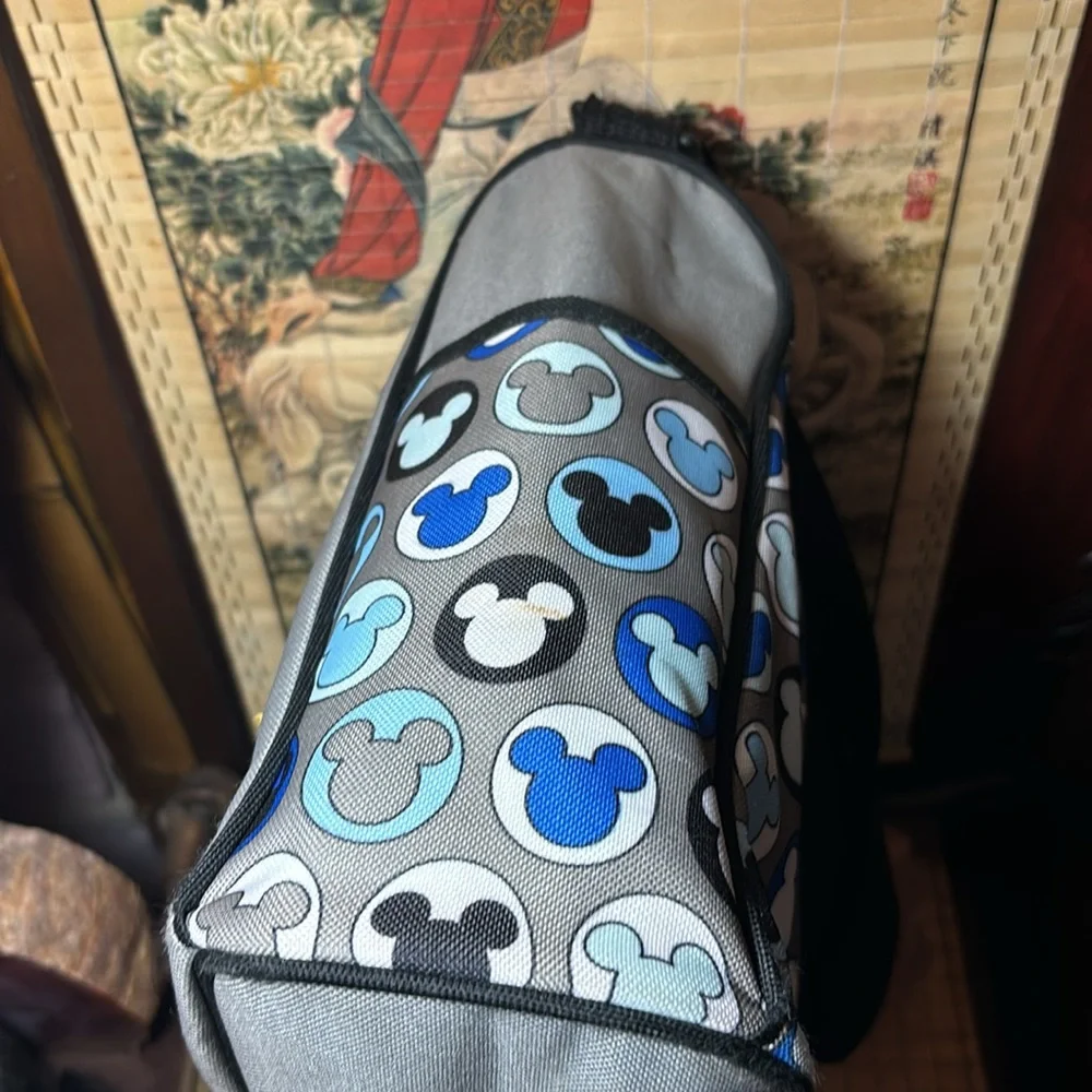 Disney Baby Diaper Bottle Shoulder Mickey Bag Grey Blue Canvas GUC 14”Lx11”Hx5”